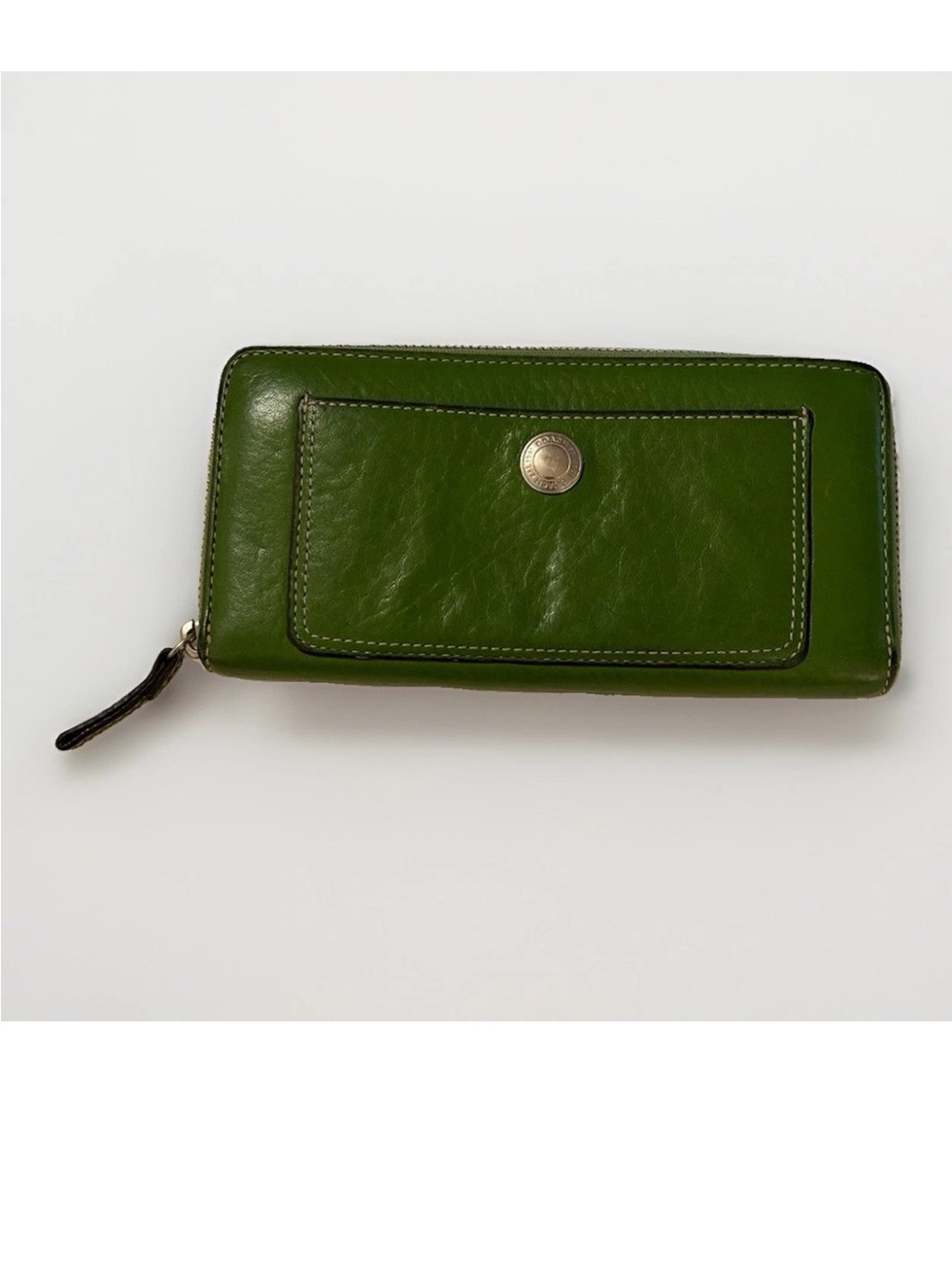 Coach Chelsea Wallet Grass Green Leather, Zip-Around, Front Pocket, VINTAGE 2004